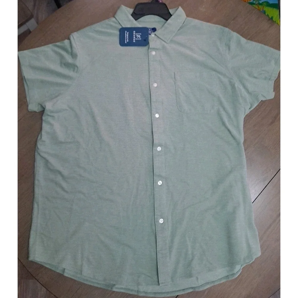 GEORGE Knit Button Down Collared Men's Shirt Size 2XL 50-52 Faded Spruce‎